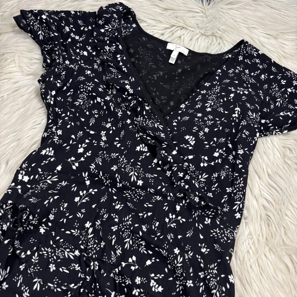 Joie Orita Women's Black Floral Tiered Ruffle V-Neck Midi Dress - Picture 4 of 8